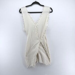 Caravana Tulum Cream Gauze Asymmetrical Tassel Trim Boho Beach Coverup